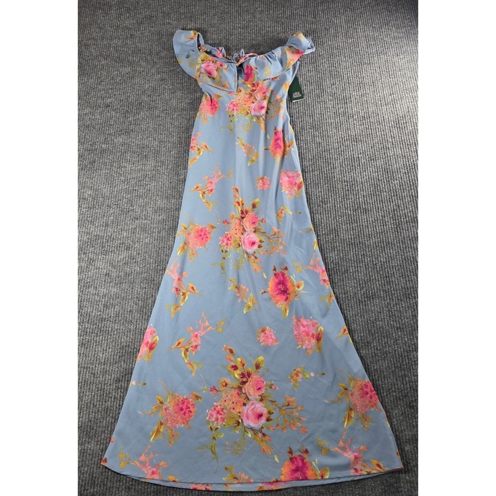 Wild Fable Blue Floral Off Shoulder Maxi Dress Tie Front Ruffle XS NWT